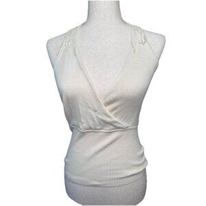 VTG Express Stretch Silk Angora Halter Y2K Med  Babydoll Coquette Tank Top read